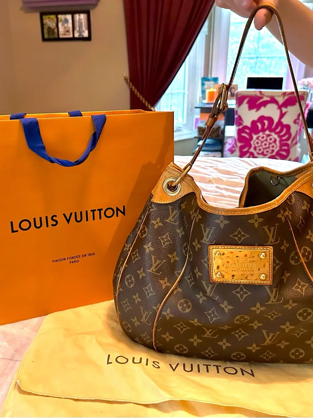 Louis Vuitton Galliera Monogram Canvas Shoulder Bag with Gold Plate Accent